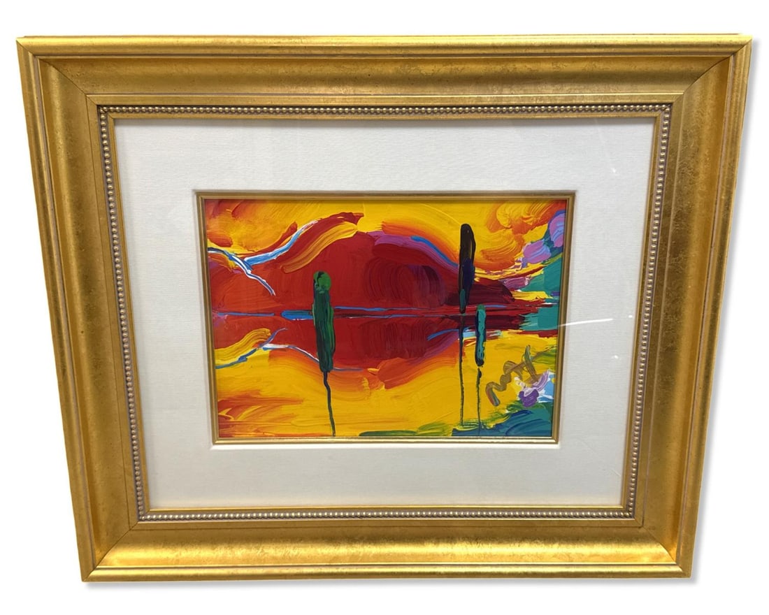 Signed Peter Max (German/American, B. 1937) Oil Painting Four Seasons Summer: Signed Peter Max (German/American, B. 1937) Oil Painting Four Seasons Summer. Signed lower right, measures H: 10" x W: 14 1/8", 6" frame & matte. Has Wentworth Gallery label on back