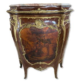 Signed Antique Louis XV Style Bronze Mounted Serpentine Single Door Commode (1 of 7)