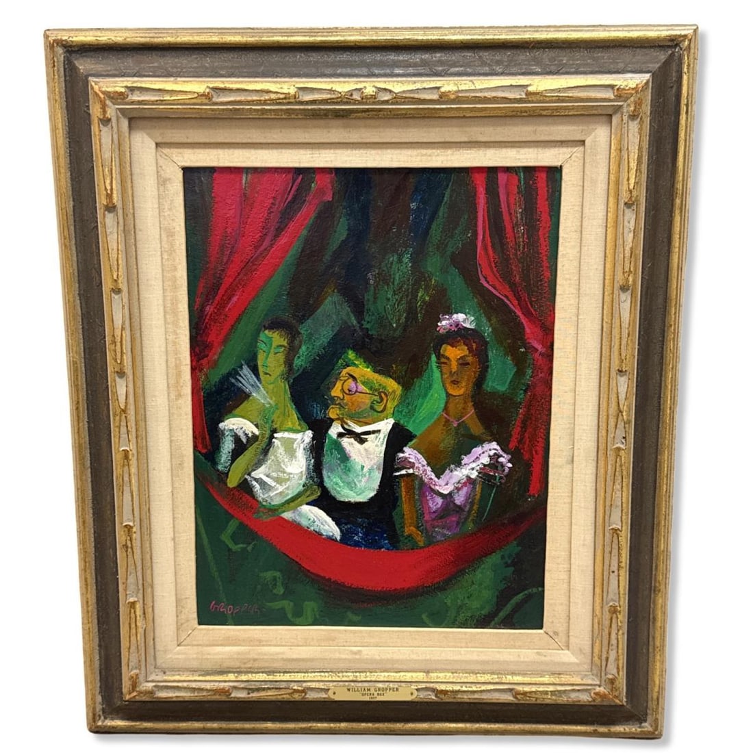 Signed William Gropper (American, 1897-1977) Oil Painting on Board Opera Box, 1957 (1 of 5)