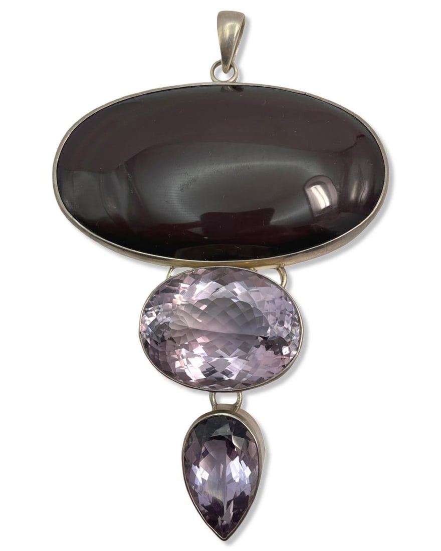 Charles Albert Sterling Silver, Purple Agate & Rose Quartz Pendant (1 of 3)