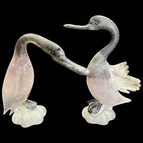 Signed Pair of Mid-Century Modern Cenedese Murano Scavo Art Glass Duck Sculptures (1 of 3)