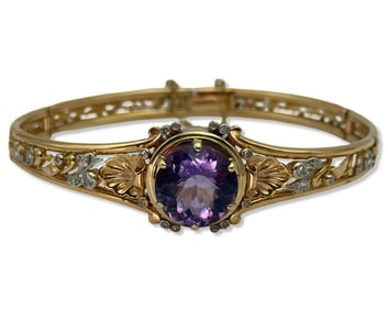 14kt YG, Approx 5.00ct Amethyst, & 0.25ct-0.50ct Diamond Bangle Bracelet