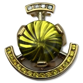 14kt YG, Approx 10.00ct Yellow Tourmaline, & 0.12ct Diamond Pendant