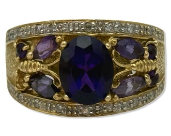 18kt YG, Approx 0.25ct Diamond, & 1.00ct Amethyst Ring