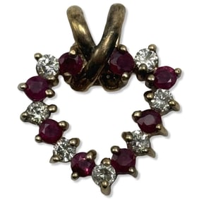 14kt YG, Approx 1.00ct Ruby, & 1.00ct Diamond Heart Pendant