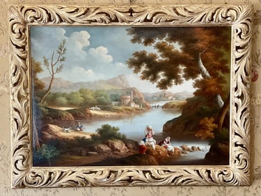 Old Master Style Oil Painting of a Rural River Scene