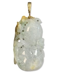 Chinese Carved Jade & YG Pendant
