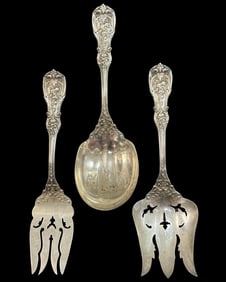 Lot of Three Antique Sterling Silver Floral Motif Serving Pcs