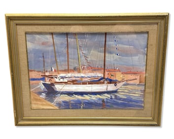 Signed Nelson H. White (American, b. 1932) Watercolor The Sloop