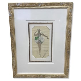 Signed Rare Romain De Tirtoff Erte (Russian/French, 1892-1990) Gouache Painting on Cellophane (C.