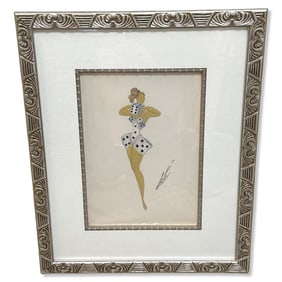 Signed Rare Romain De Tirtoff Erte (Russian/French, 1892-1990) Gouache Painting on Cellophane