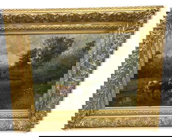 Signed Leon Barillot 19th Century French/European Oil Painting Cows on a River Scene