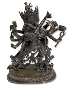 Antique Tibetan Many Faced God Bronze Sculpture