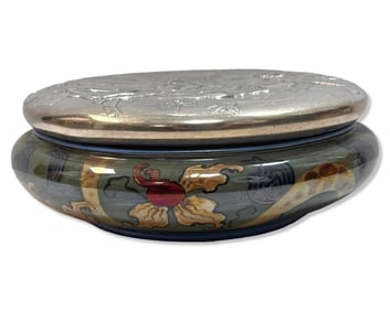 Unusual Art Deco Silver Plated & Porcelain Covered Bowl