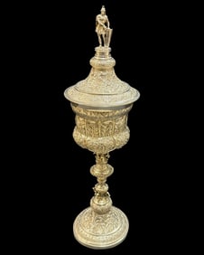 Antique European Sterling Silver Ornately Handchased Lidded Chalice