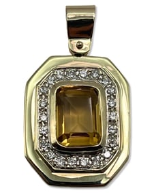18kt YG, Approx 3.50ct Yellow Topaz & 1.00-1.50ct Diamond Pendant