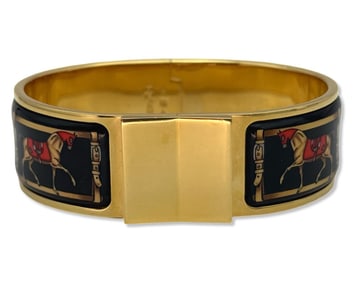 Hermes Goldtone Stainless Steel & Enamel Horse Motif Bangle Bracelet