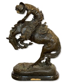 After Frederic Remington (American, 1861-1909) Bronze Sculpture on Marble Base Rattlesnake Rearing