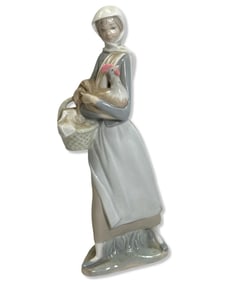 Lladro 4591 Girl with Cockerel Porcelain Figurine