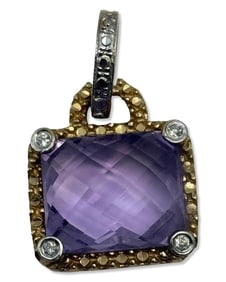 14kt YG, Approx 5.00ct Amethyst, & Diamond Pendant