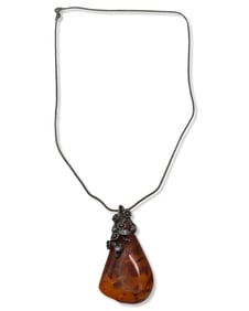 Sterling Silver & Amber Pendant Necklace