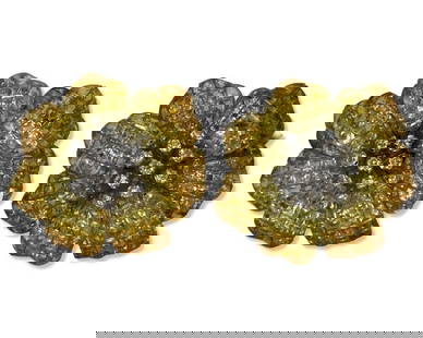 18kt WG, 1.20ct Diamond, & 35.20 Yellow Sapphire Flower Earrings: 18kt WG, 1.20ct Diamond, & 35.20 Yellow Sapphire Flower Earrings measures L: 1 1/8" x W: 1 3/8", weighs 22.51dwt