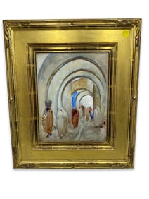 Signed Martha Walter (American, 1875-1976) Oil Painting on Board Street in Rabat Morocco N. Africa
