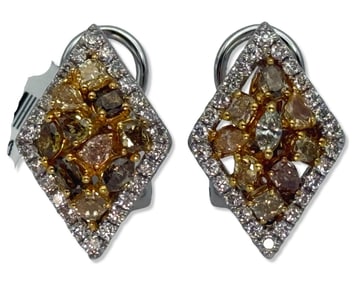 18kt WG, 0.59ct Diamond, & 1.54ct Colored Diamond Earrings