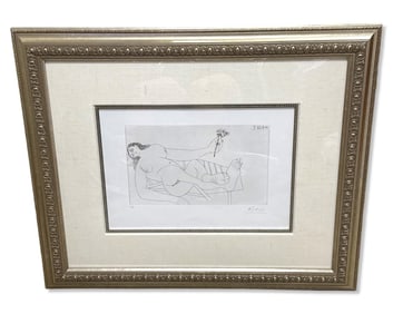 Signed Pablo Picasso (Spanish, 1881-1973) Etching in Black and White Nude Woman