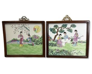 Pair of Chinese Enamel Decorated Plaques