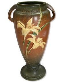 Roseville Zephyr Lily Brown Art Pottery Ceramic Vase 141-15