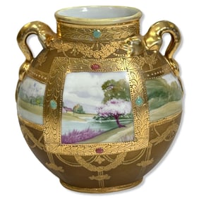 Antique Nippon Hand Painted Porcelain Landscape Vase