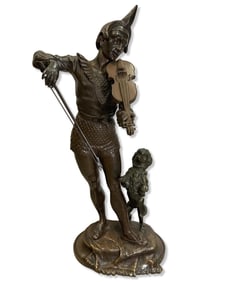 Signed Alfred Barye (French, 1839-1895) 19th Century Bronze Sculpture The Musical Clown & His Poodle
