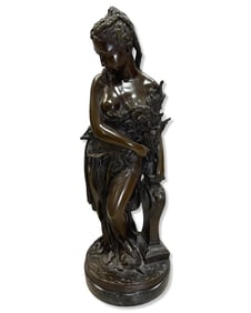 Signed Art'd Franz Bronze Sculpture on Black Marble Base of a Woman
