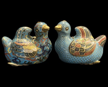 Pair of Chinese Cloisonne Bird Boxes