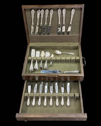 Wallace Sterling Silver Rose Point Flatware Set of 58 Pcs