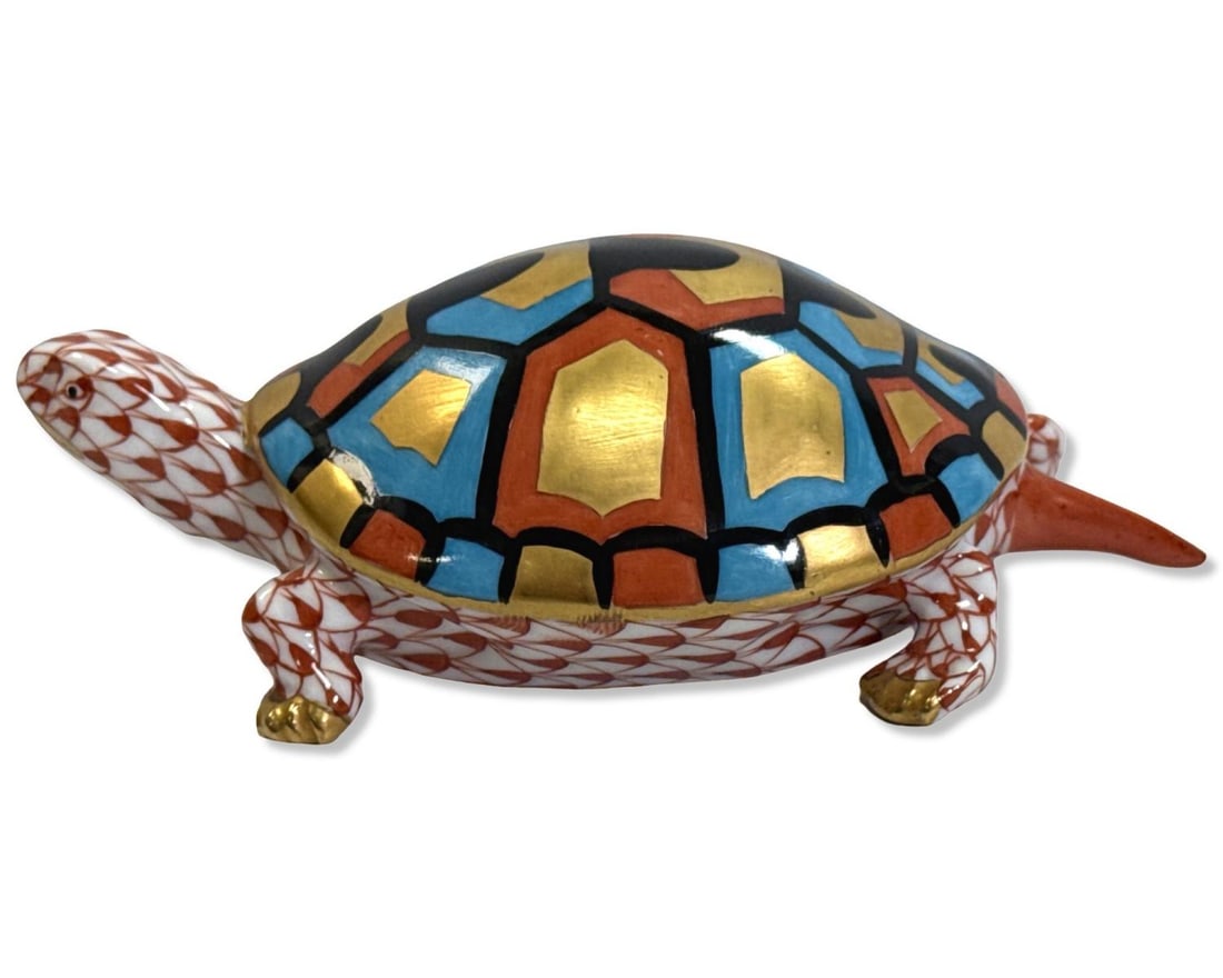 Herend Hungary Hand Painted Rust Fishnet Turtle Porcelain Figurine (1 of 3)