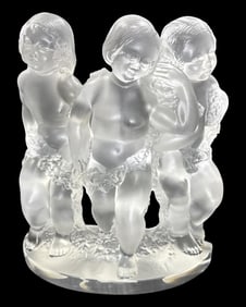 Lalique France Frosted & Clear Crystal Luxembourg Cherubs Figurine