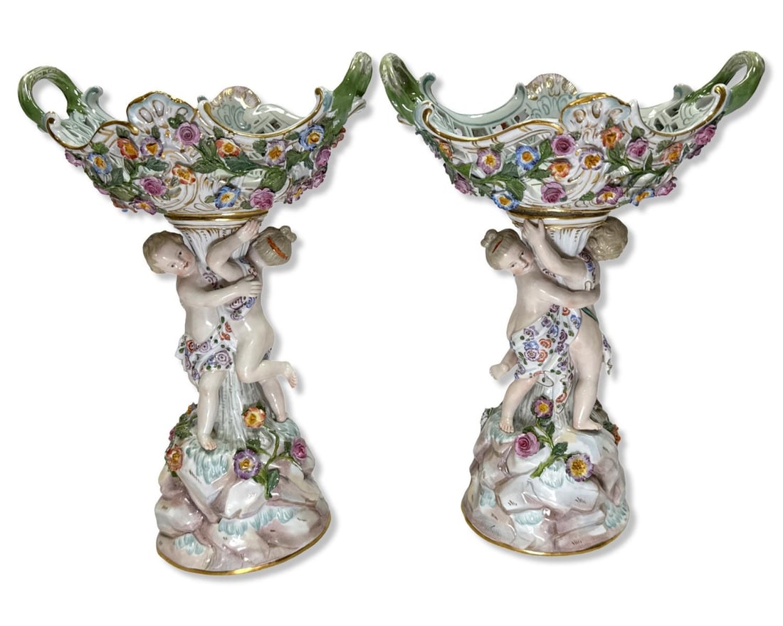 Pair of German Meissen Porcelain Reticulated Bolted Compotes (1 of 6)