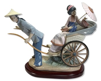 Lladro 1383 A Rickshaw Ride Porcelain Figurine on Wood Base