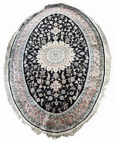Silk Hand Made Oriental Oval Shaped Rug