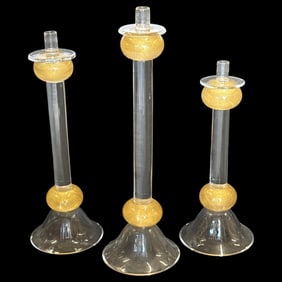 Lot of Three Murano Venetian Glass Candelsticks