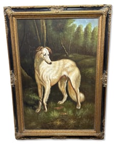 Unsigned Oil Painting on Board of a Dog in a Forest