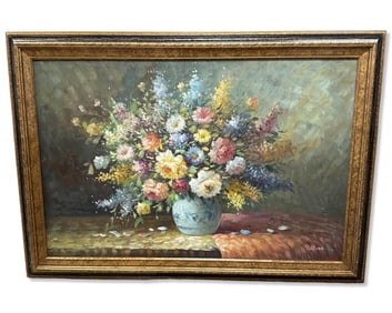 Signed W. Aola Floral Still Life Oil Painting on Canvas