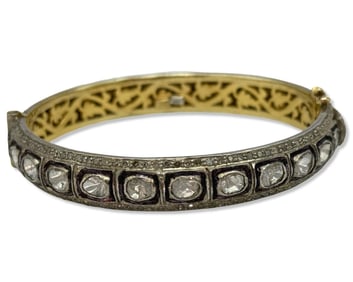 14kt YG, Sterling Silver, & Approx 35.00ct Diamond Bangle Bracelet