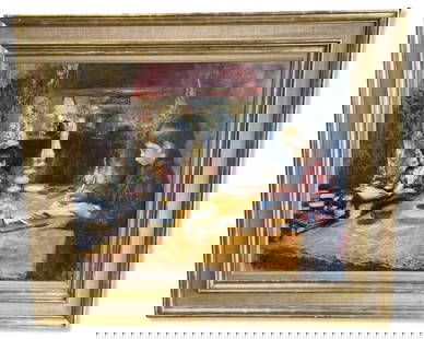Signed Pierre Roussel (French, 1927-1995) Oil Painting on Canvas Depicting Two Children: Signed Pierre Roussel (French, 1927-1995) Oil Painting on Canvas Depicting Two Children. Signed lower right, measures 25" x 31", 5" frame & matte