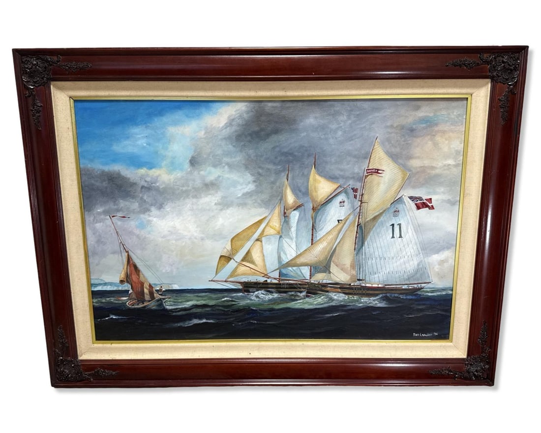 Signed Rick Lowler Nautical Theme Oil Painting on Canvas (1 of 3)