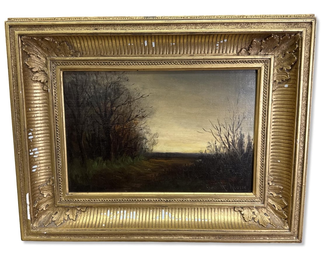 Signed George Frederick Morse (American B. 1834) Landscape Oil Painting on Panel Twilight (1 of 4)