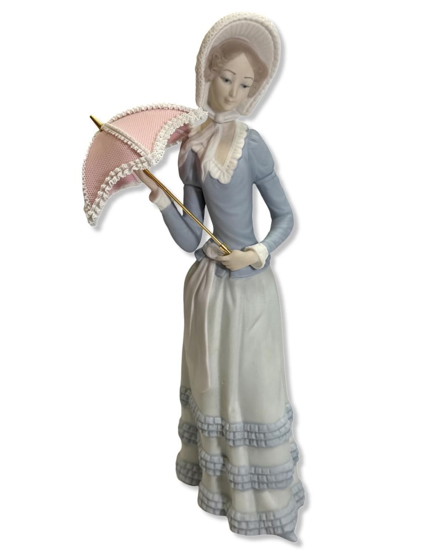Lladro 4879 Aranjuez Little Lady Porcelain Figurine with Matte Finish: Lladro 4879 Aranjuez Little Lady Porcelain Figurine with Matte Finish measures H: 12 1/2" x W: 5". Parasol missing some lace, sold as is
