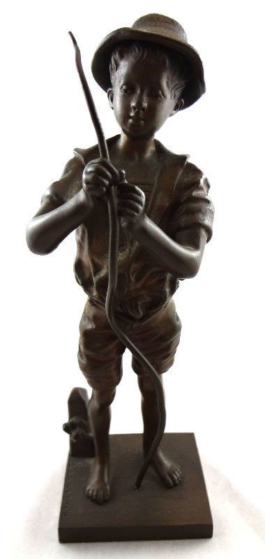Adolphe Jean Lavergne Bronze Figure: Adolphe Jean Lavergne Bronze Figure. Titled "A Young Boy Fishing" Signed "Lavergne" Measures 7 1/4" high x 2 1/2" wide. For Domestic or International Shipping Quotes Please Feel Call Ryan or Dave at E